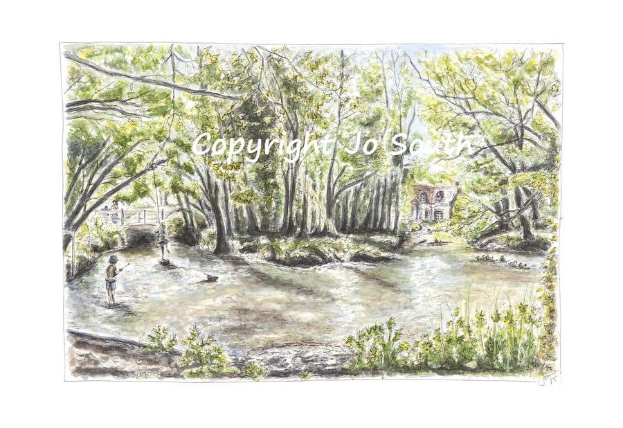 Fun at Flashetts- River Test at Flashetts, Overton, Hants- Limited Edition Print