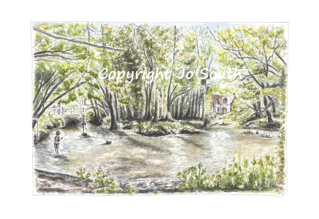Fun at Flashetts- River Test at Flashetts, Overton, Hants- Limited Edition Print