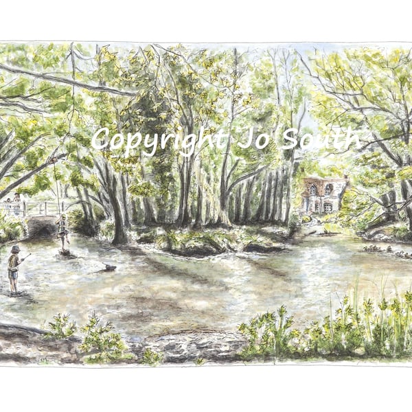 Fun at Flashetts- River Test at Flashetts, Overton, Hants- Limited Edition Print