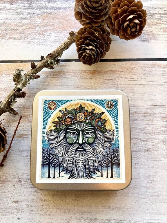 Winter storage tin square buttons, stitch markers, beads, knitting, sewing