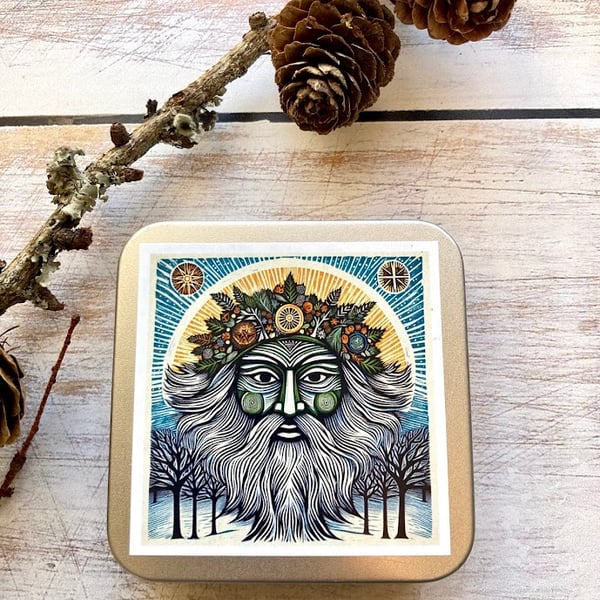 Winter storage tin square buttons, stitch markers, beads, knitting, sewing