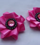 Bright Fuchsia Hot Pink Satin & Crystal Ribbon Ruffle Shoe Clips Wedding - Image 3