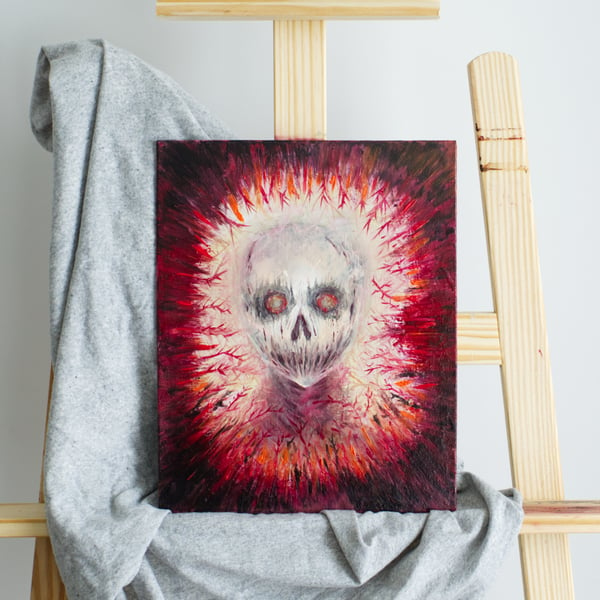 Peekaboo from Hell Original Horror Surrealistic Oil Painting Real Art No AI