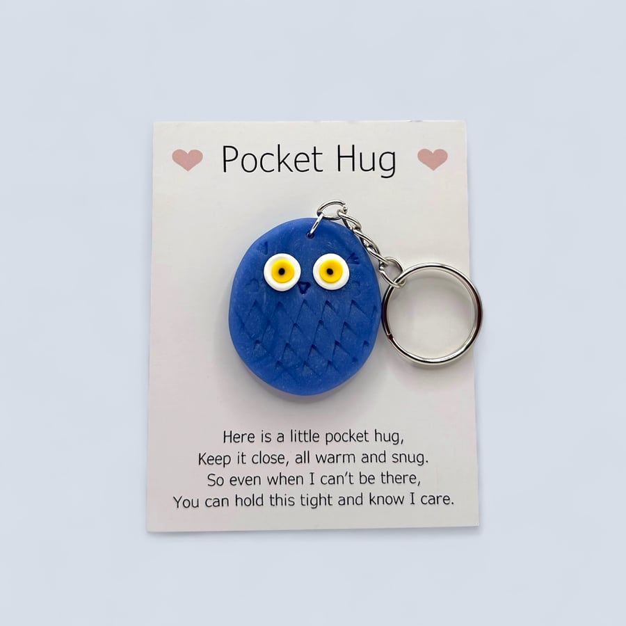 Agate Blue Owl Pocket Hug Keychain or Bag Charm