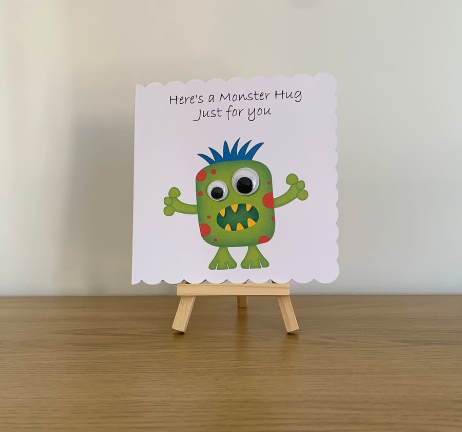Googly Eye Monster Hug Greeting Card. Design 1