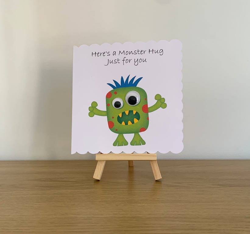Googly Eye Monster Hug Greeting Card. Design 1