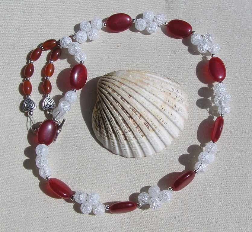 Carnelian Agate & Clear Quartz Gemstone Chakra Necklace "Orange Sparkle"