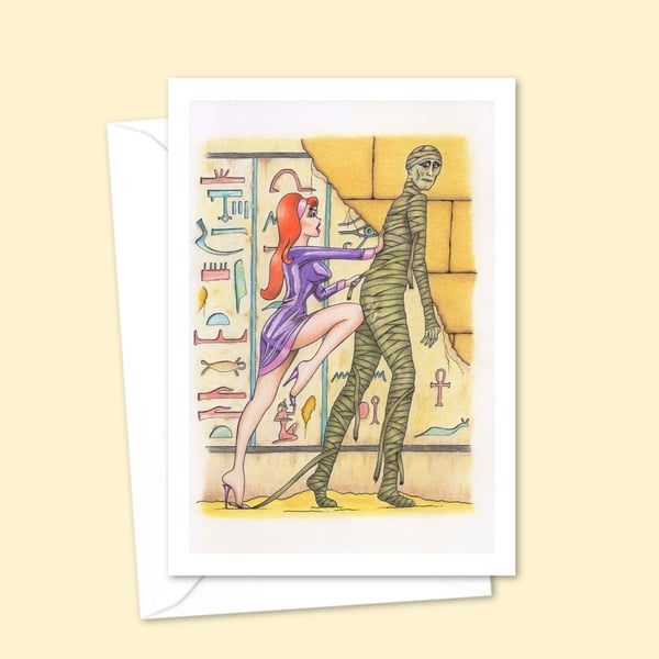 Egyptian Mummy Greeting Card: Hand Drawn Comic Horror Illustration (502)