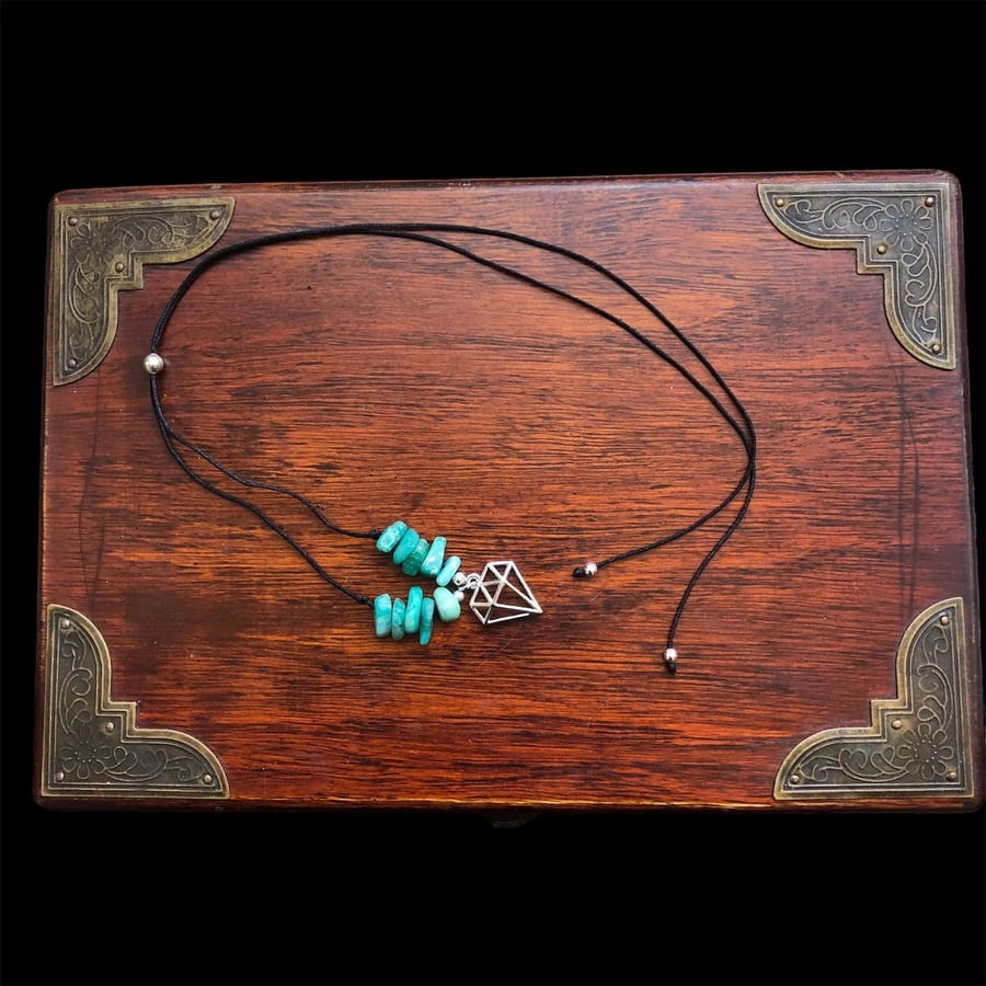 Black Thread Choker with Green Amazonite Chips