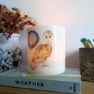 Barn owl and full moon candle holder