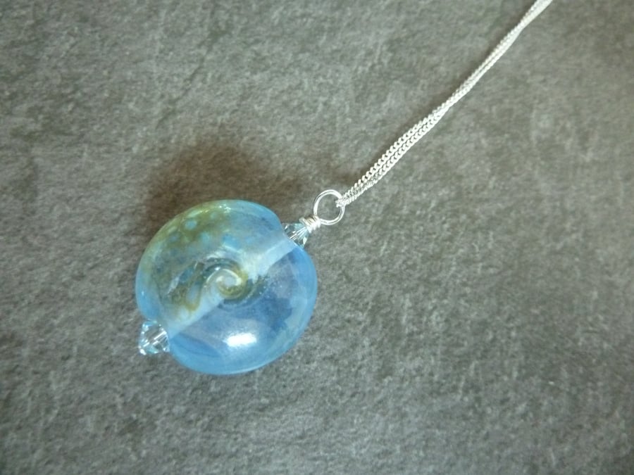 sterling silver chain, blue and silver pendant 