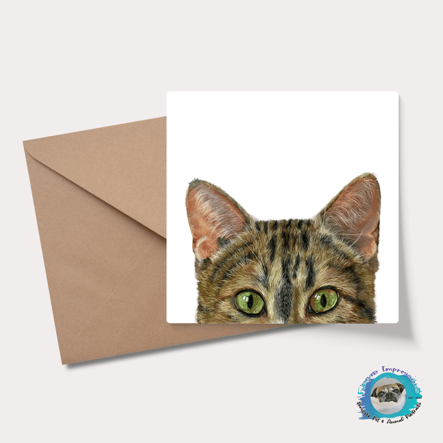 Tabby Peek-a- Boo Cat Greetings Card