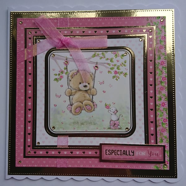 Teddy Bear Card Girl Tree Swing Mouse Gift Flowers For You 3D Luxury Handmade