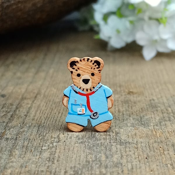 Handmade Nurse Bear Pin, Doctor Teddy Badge, Personalised Brooch, Medical Gift