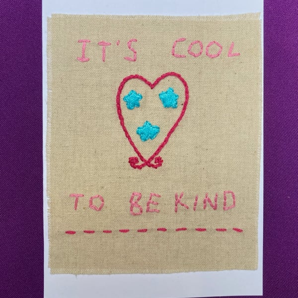 Kindness hand embroidered card.