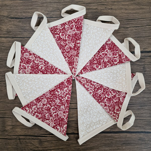 Burgundy & Cream Floral Fabric Bunting