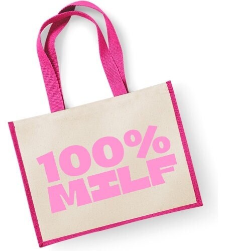 100% MILF Large Jute Shopper Mothers Day Funny Christmas Birthday Mum 