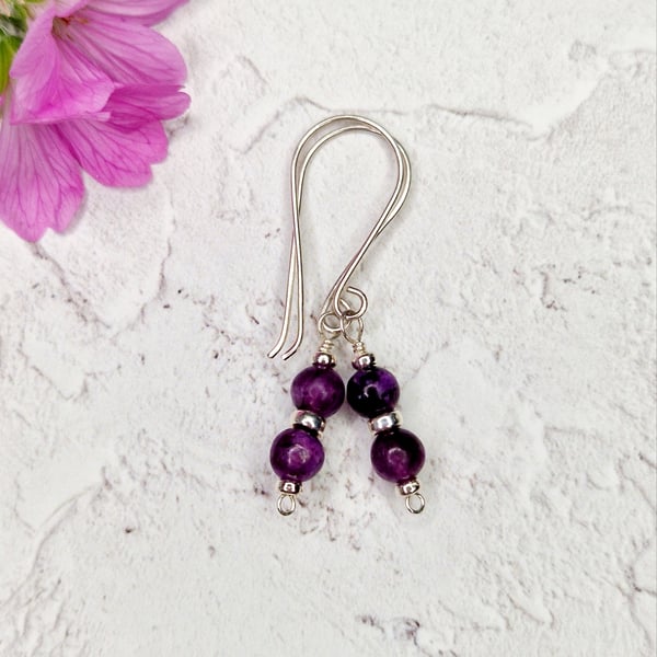 Lepidolite and Silver Bead Earrings