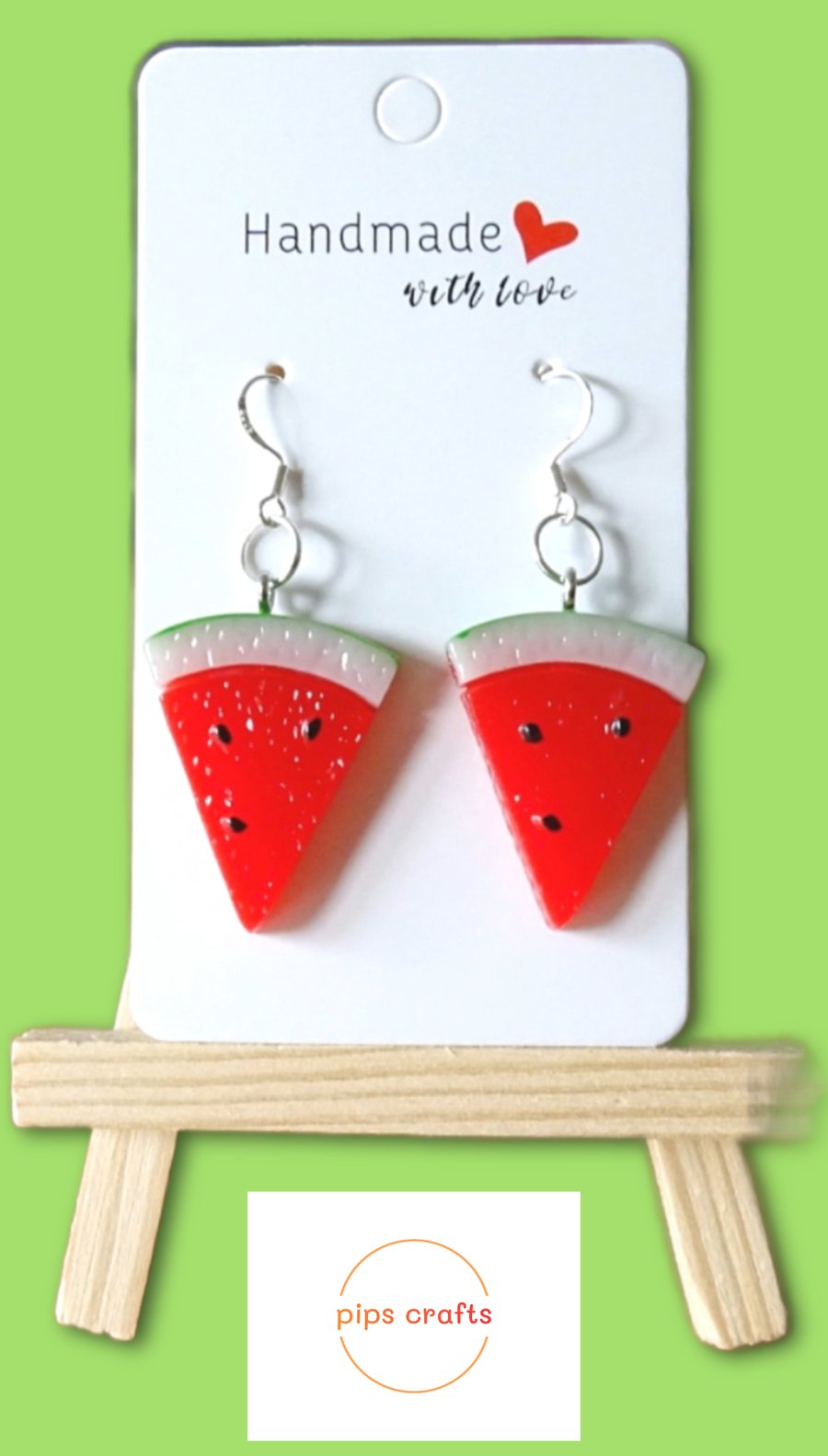 Watermelon Fruit Dangle Earrings 925 Silver Hooks, Quirky Jewellery Festivals