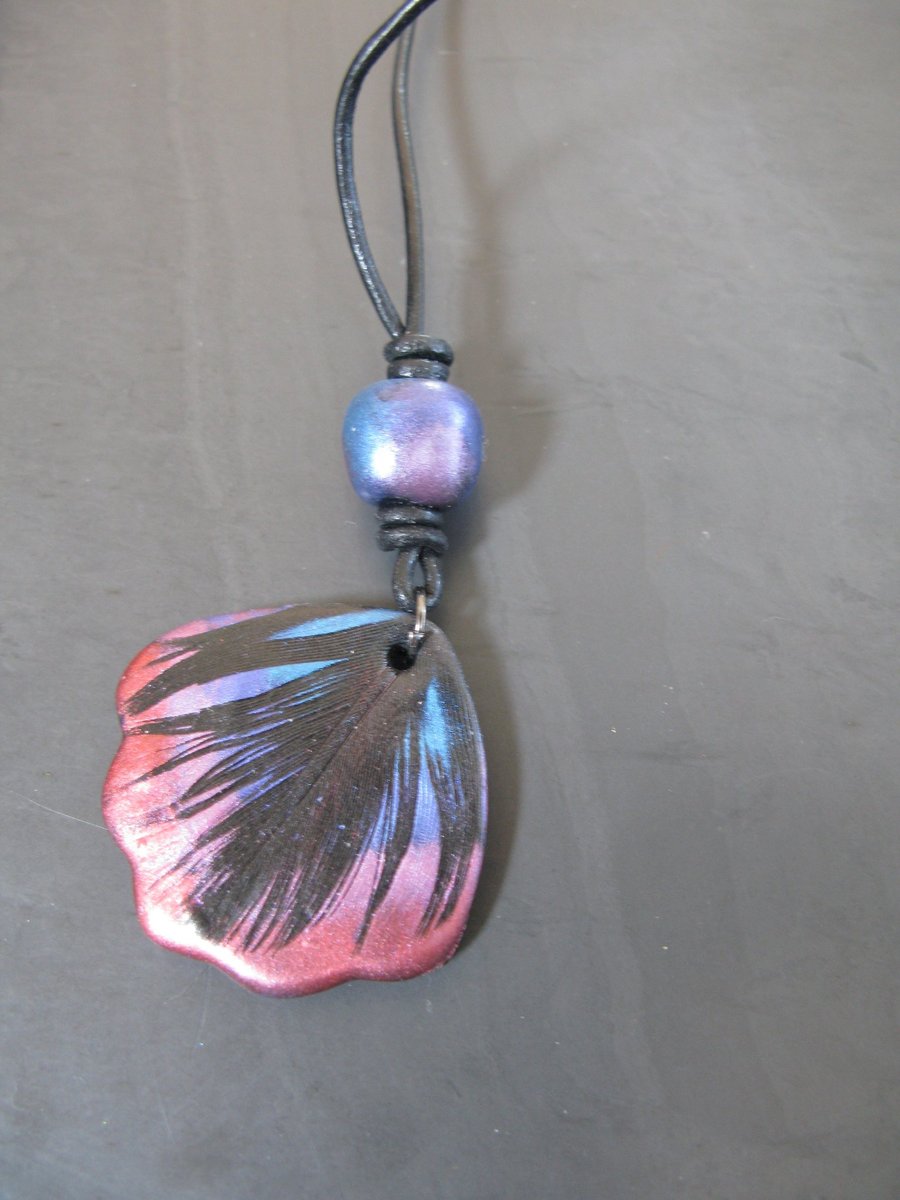 Signature "Plu Ddu" Metallic Feather Silhouette Pendant