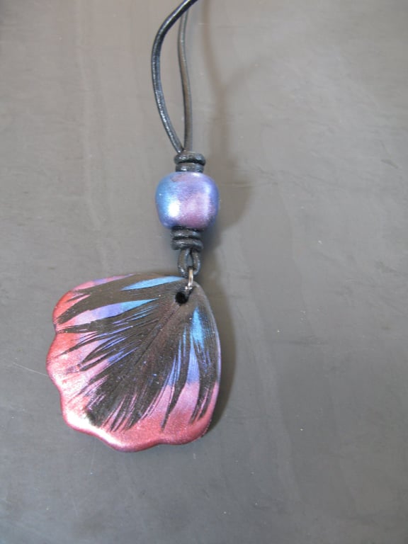 Signature "Plu Ddu" Metallic Feather Silhouette Pendant