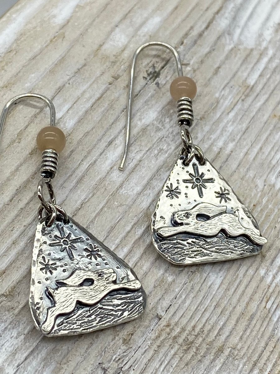 Hare Earrings with sunstone beads