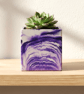 Purple Plant Pot Cube - 10 cm Unique Violet Marbled Planter