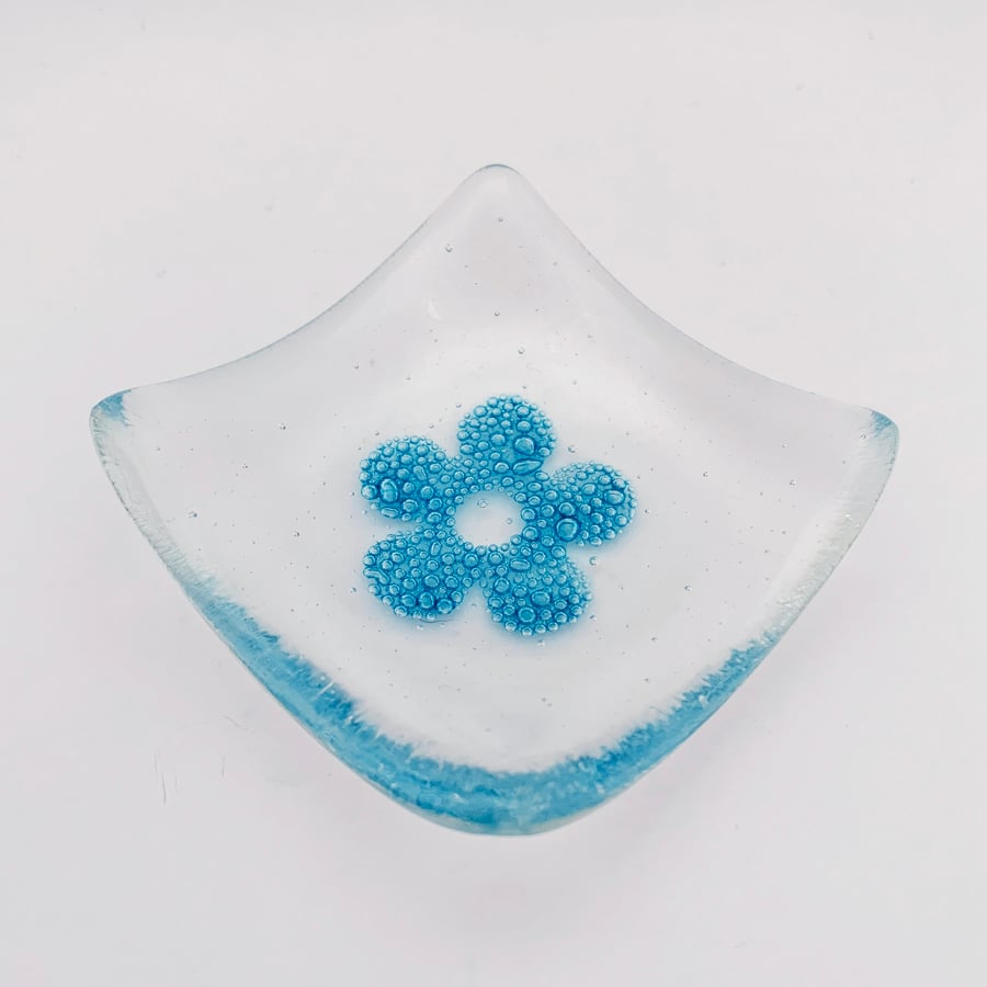 Fused Glass Bubby Flower Trinket Dish - Handmade Glass Dish