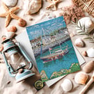 Fine Art Greeting Card, "Portpatrick"- Sailboat with a wee touch of glitter 