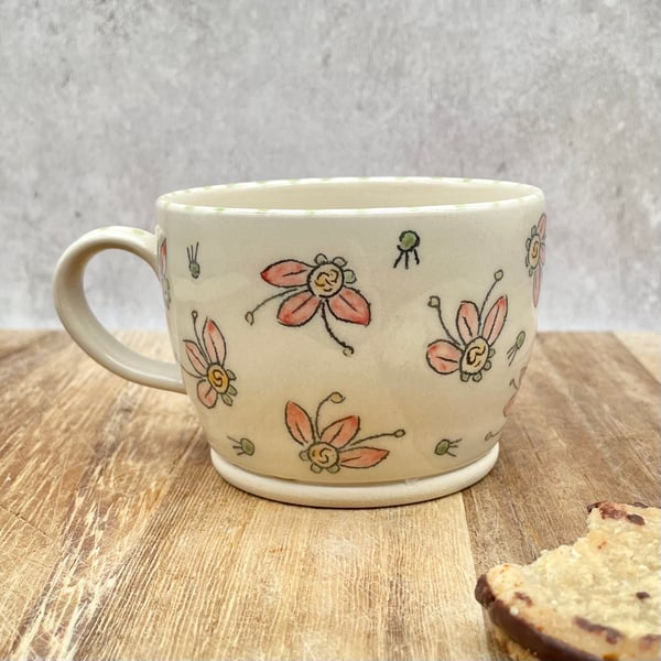 Handmade Cup - Pretty Abstract Flowers & Seeds - Ideal for Tea Lovers - M11
