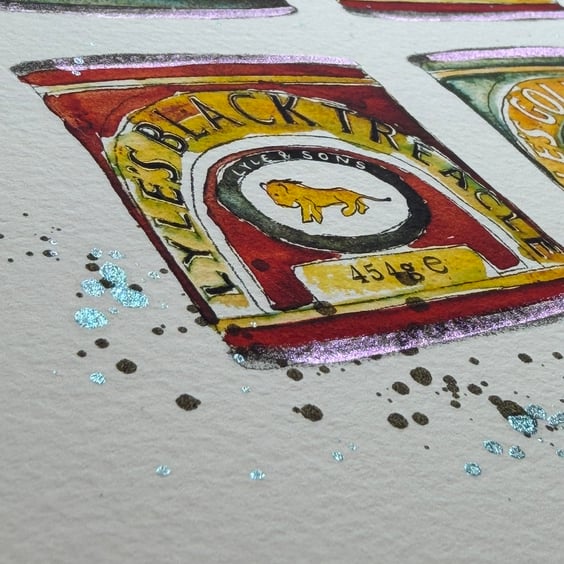 Hand Finished Watercolour A4 Art Print - Lyle's Treacle Tin