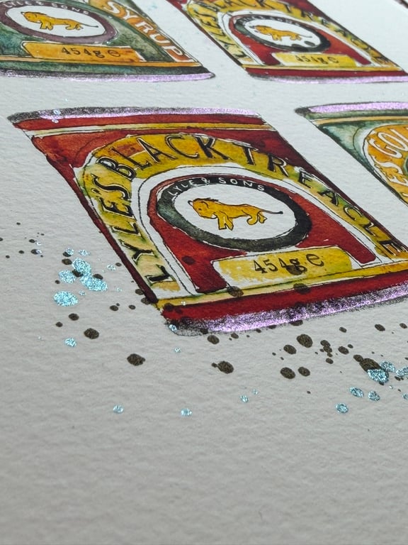 Hand Finished Watercolour A4 Art Print - Lyle's Treacle Tin