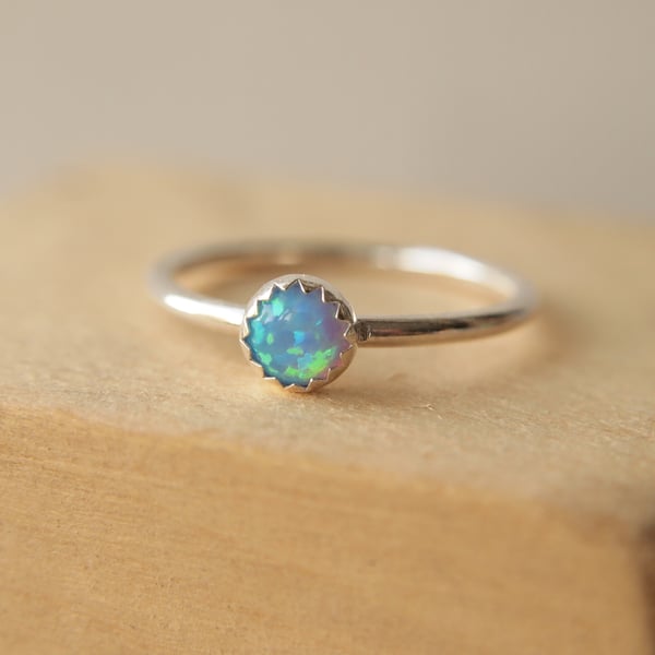 Blue Lab Opal and Silver Gemstone Ring