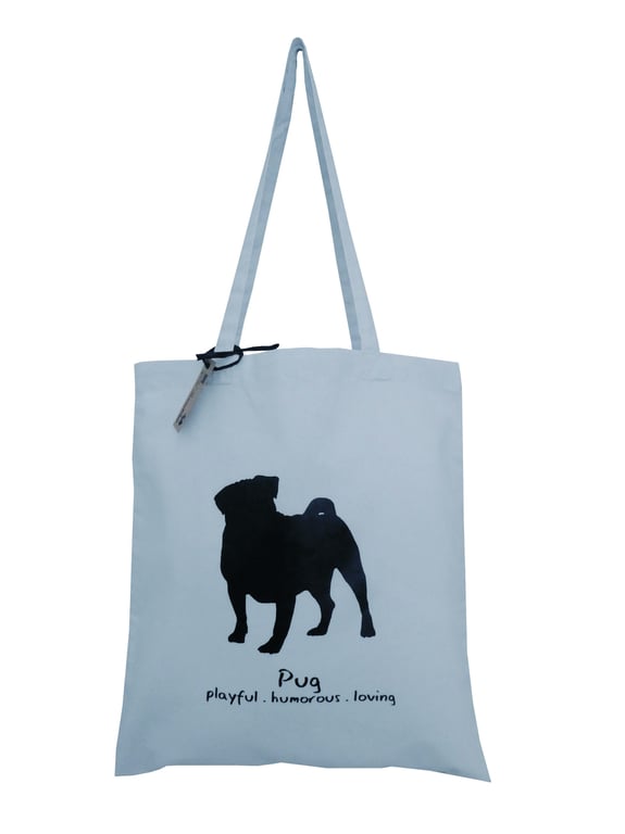 Digg Design PUG cotton Tote Bag. Pastel Blue