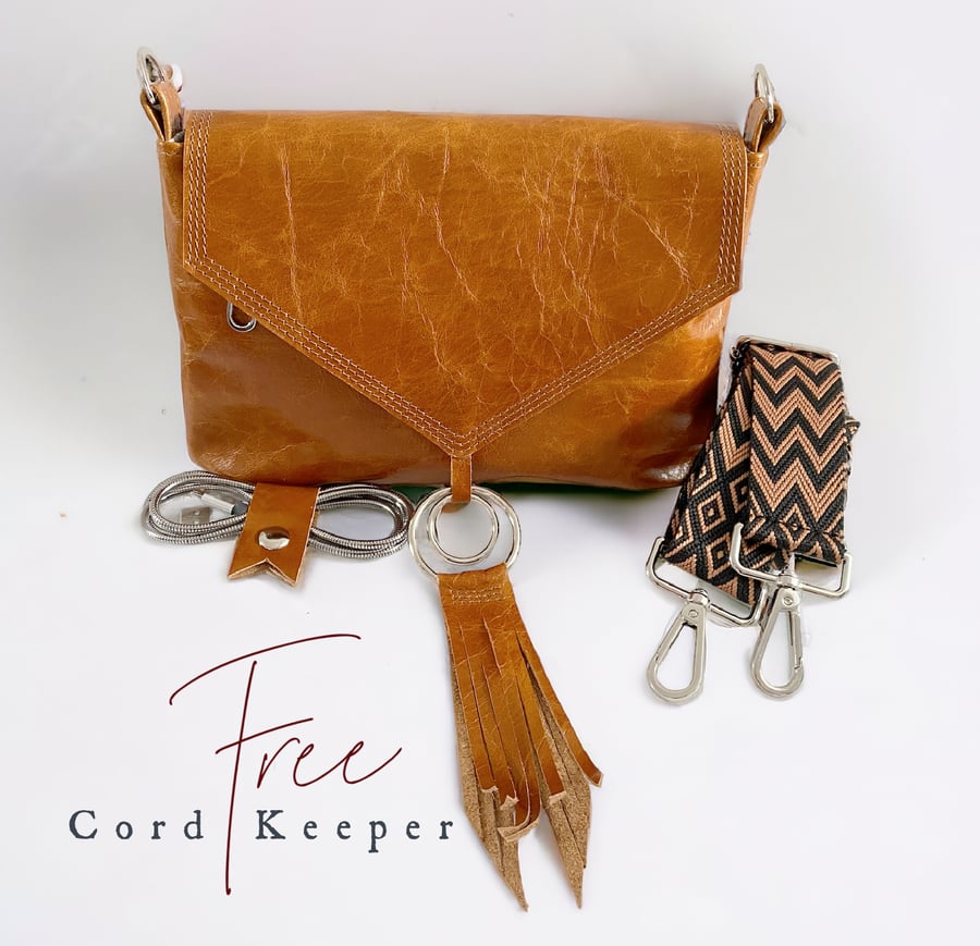 Crossbody Bag - Leather Bag - Tan Travel Bag - Boho Summer - Eco Fashion