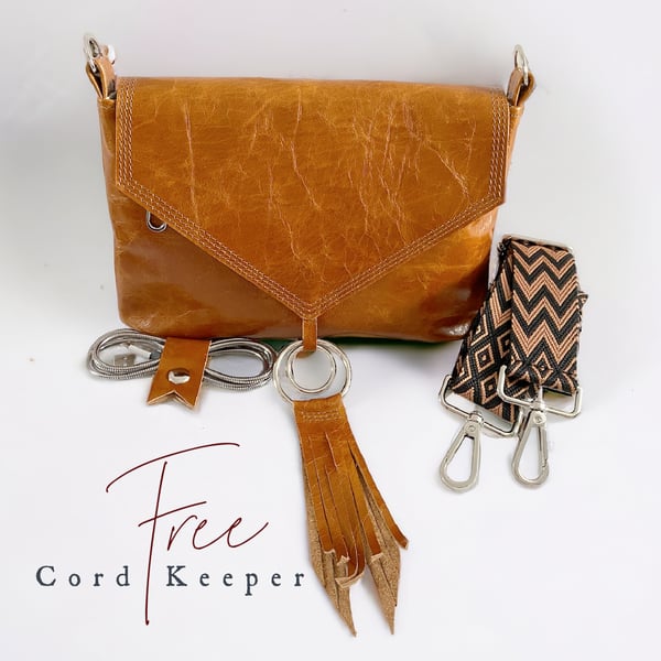 Crossbody Bag - Leather Bag - Tan Travel Bag - Boho Summer - Eco Fashion