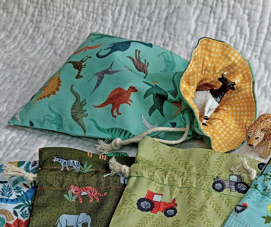 Storage bag - Dinosaur, safari, zoo, farm themes - drawstring toy or gift bag