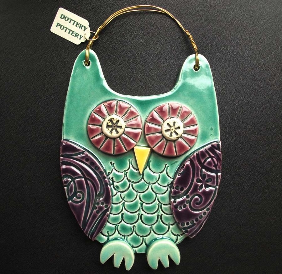 Blue Owl ceramic hanging decoration 