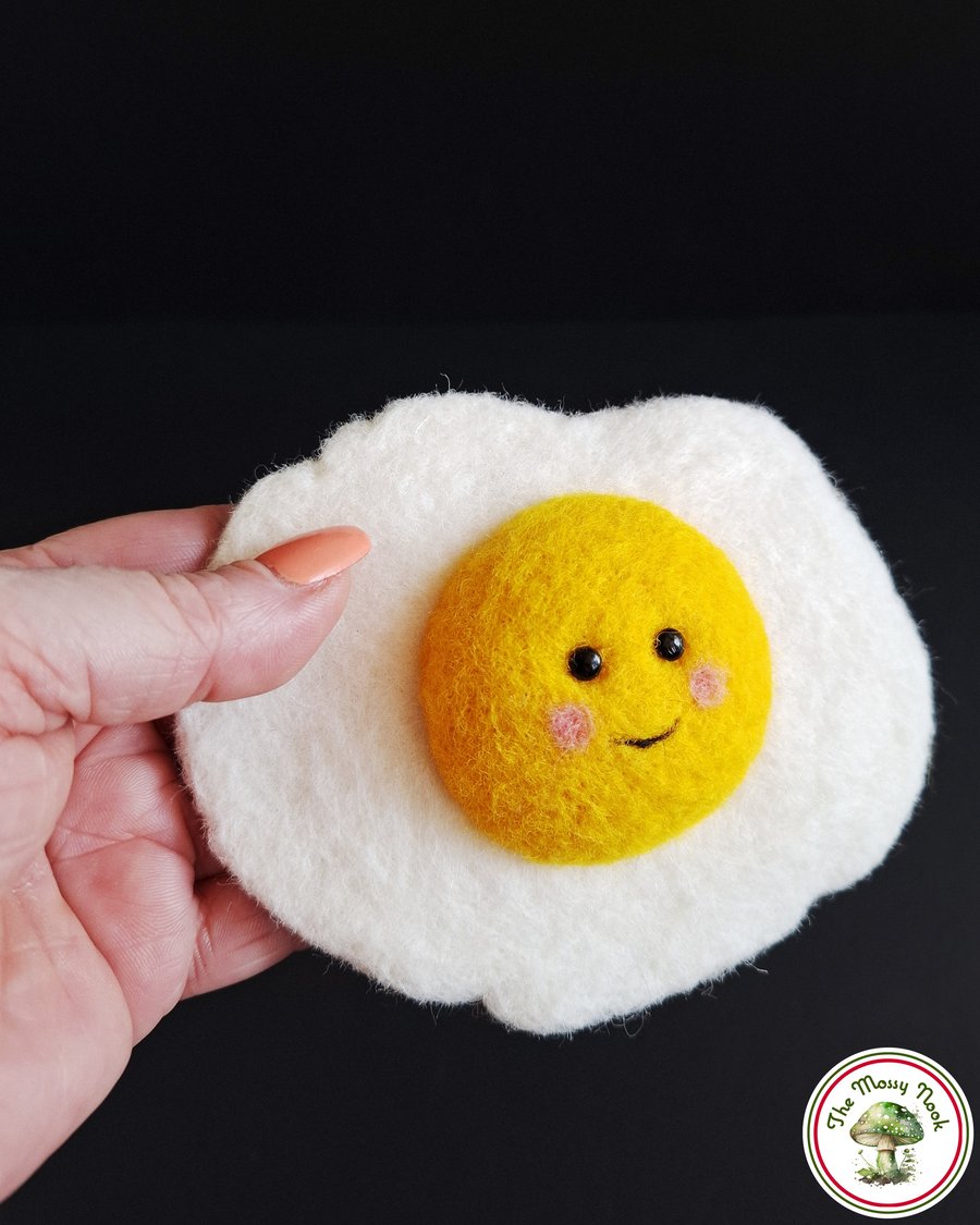 Fried Egg, Sunny Side Up. Handmade, Needle Felted with Wool Fibres.