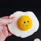 Fried Egg, Sunny Side Up. Handmade, Needle Felted with Wool Fibres.