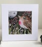 Mounted Whimsical Moon Gazing Bird Watercolour Print 