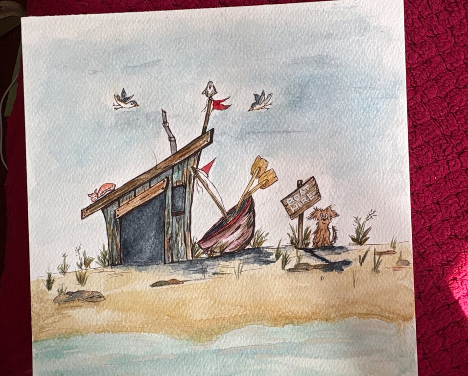 The Boat Shed 8x8 original watercolour 