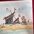 The Boat Shed 8x8 original watercolour 