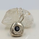 Molten Sterling Silver Sapphire Pendant – Handmade Organic Silver Necklace