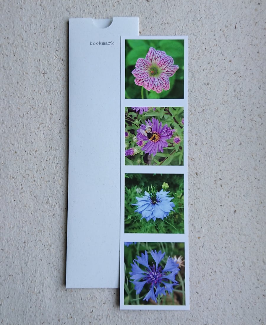 Bookmark - cottage garden flower photos - geranium aster nigella cornflower