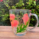 Hand Painted Glass Mug Poppy Gifts with Personalisation