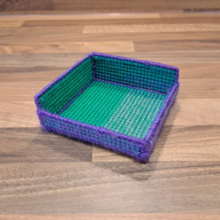 Container for small desk items - green and purple pattern