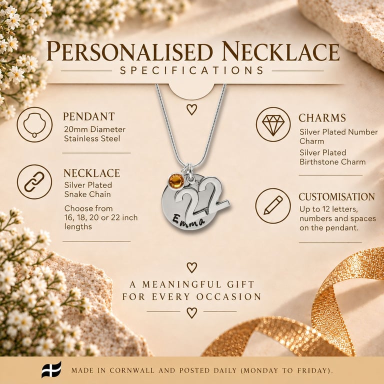 22nd Birthday Gift - Personalised Necklace - Daughter Sister Granddaughter Niece