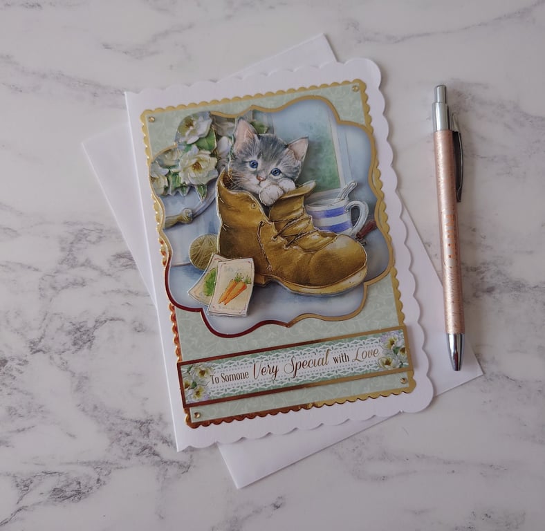 To Someone Very Special With Love Cat Boot Flowers 3D Luxury Handmade Card