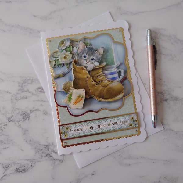 To Someone Very Special With Love Cat Boot Flowers 3D Luxury Handmade Card